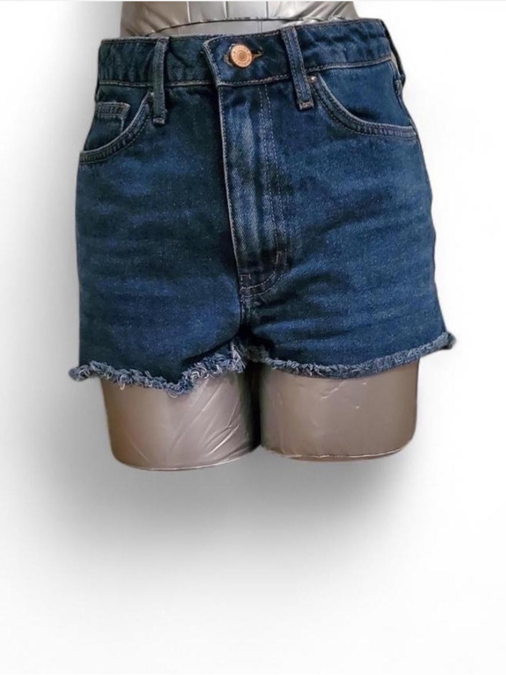 Forever 21 Dark Blue High-Rise Frayed Hem Denim Shorts